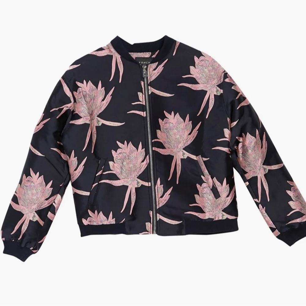 Frnch Floral Bomber Jacket in Blue/Pink Size M/L